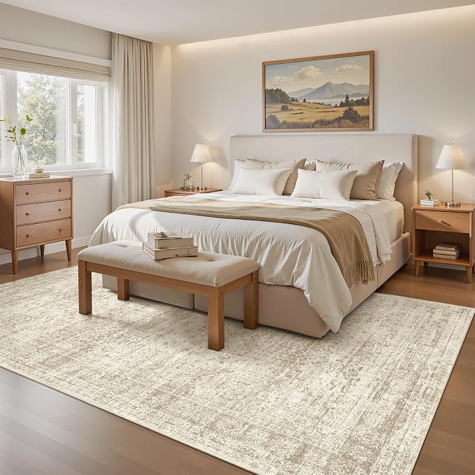 Soalmost 6x9 Area Rug for Living Room Washable Rugs Non-Slip Beige | Low-Pile - Image 9