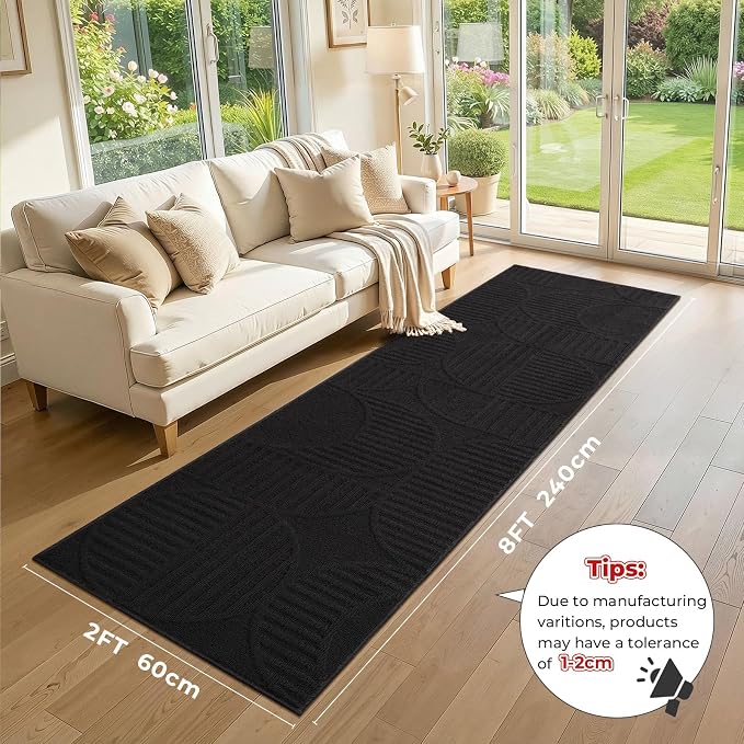 Findosom Washable Runner Rug 2x8, Geometric High-Low Textured Non Slip Hallway - Image 2