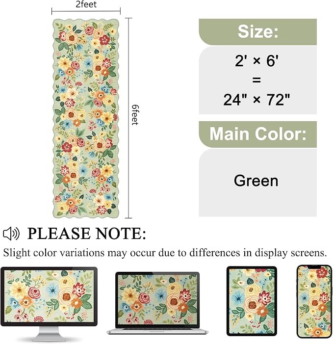 DUKINO 2x6 Runner Rug, Floral Washable Rug - Image 2