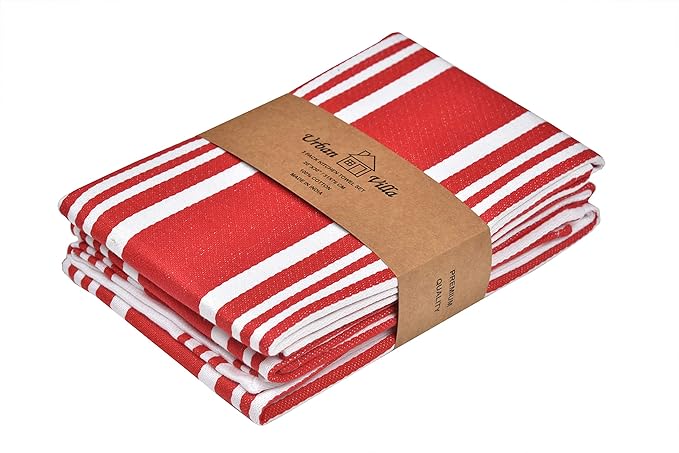 Urban Villa Kitchen Towels 100% Cotton Pack of 6, Highly Absorbent Quick Drying Super Soft Premium Dish Towels 20x30 Inch for Kitchen with Hanging Loop Hand & Tea Towels - Red/Blue/White