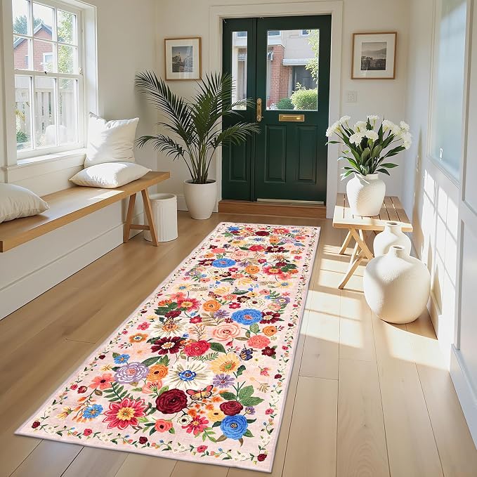 Blush Runner Rug for Hallways Kitchen 2x8 | Non Slip Washable Rugs - Image 2