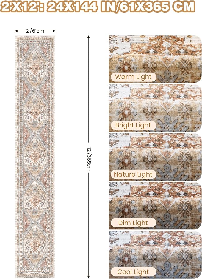 Hallway Runner Rug 2x12 Extra Long Washable Runner, Non Slip Runner - Image 2