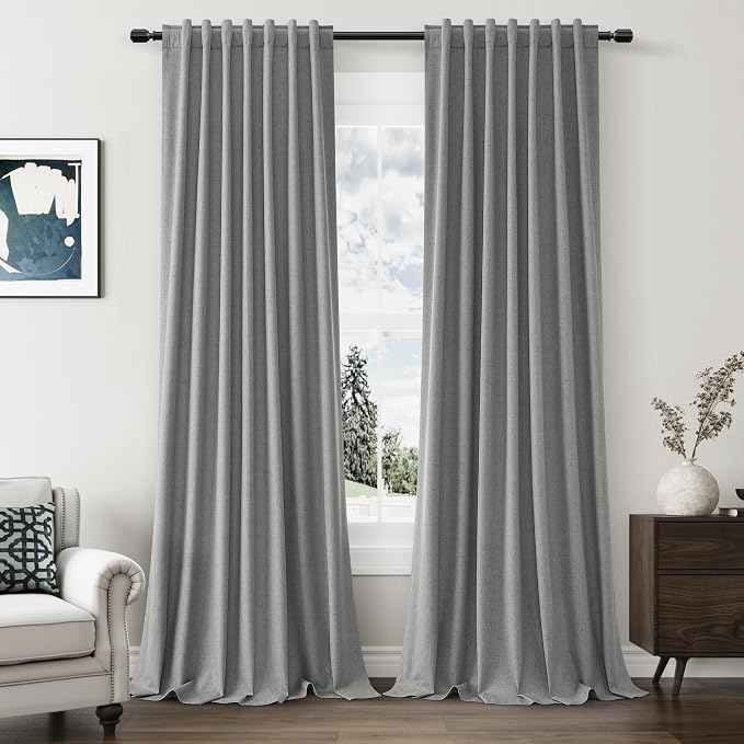 100% Blackout Linen Curtains 100 Inch Length 2 Panels Set by Guken