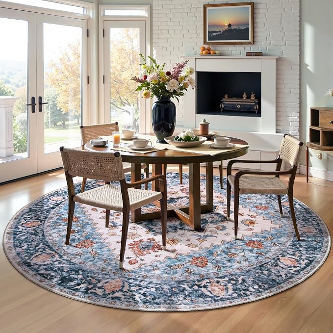 SERISSA 6ft Washable Non Slip Round Boho Area Rug - Image 2