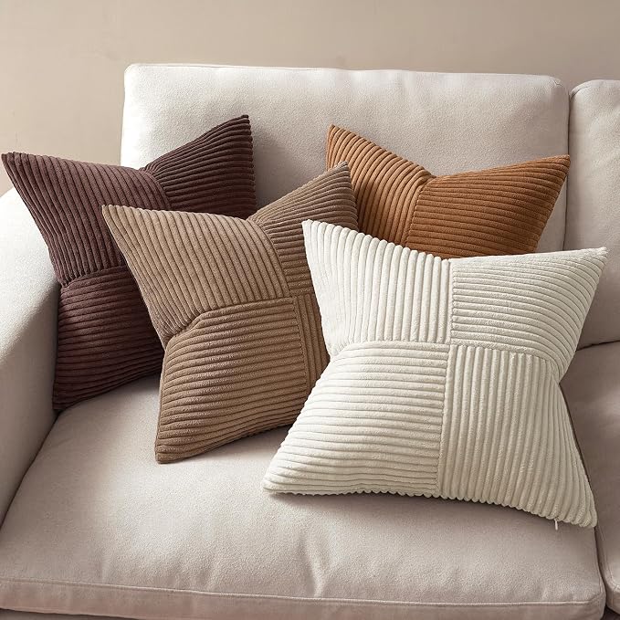 MIULEE Brown Throw Pillow Covers 18x18 Inch Set of 4 Boho Farmhouse Cushion - Image 3