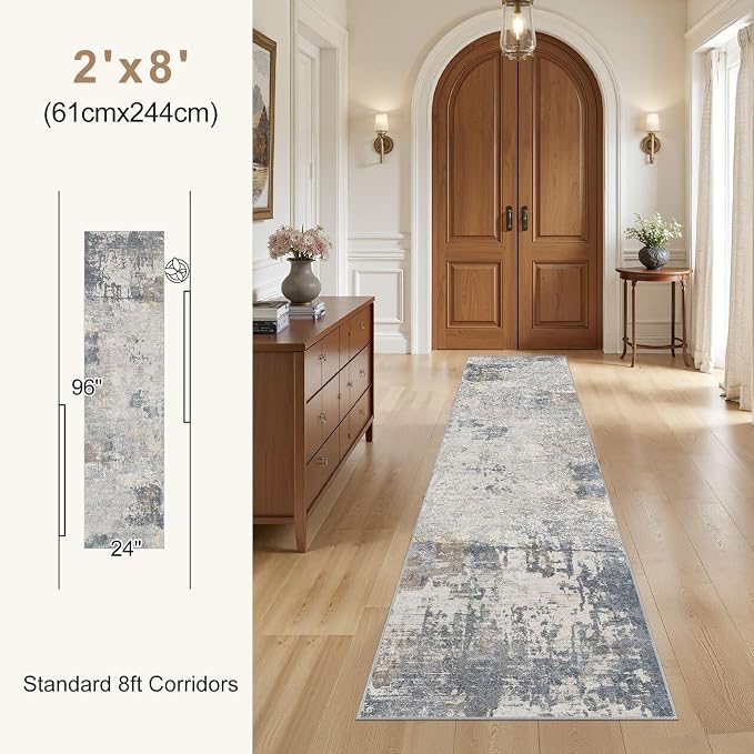 UERMEI 2x8 Washable Runner Rug for Hallway, Non Slip Low Pile Kitchen Carpet - Image 6