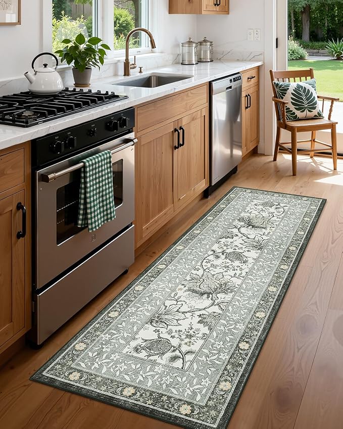 GarveeHome Sage Green 2.5 x 8 Washable Kitchen Runner Rugs Non Slip Provence - Image 6