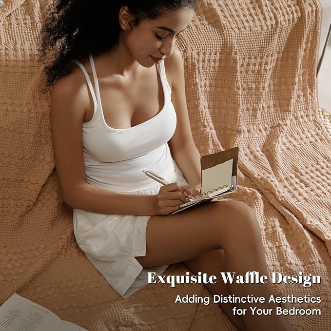PHF 100% Cotton Waffle Weave Blanket King Size for Bed, Soft Lightweight & Breathable, All-Season Comfort, Luxury Aesthetic Woven Bedding for Home Decor, 108"x90", Clay