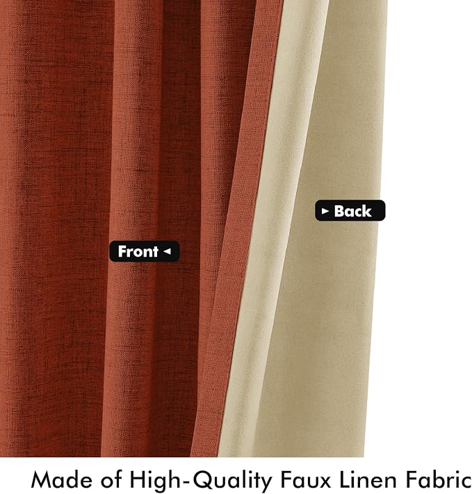 MIULEE Fall 100% Blackout Linen Curtains 42 x 72 Inch Burnt Orange 2 Panels | - Image 6