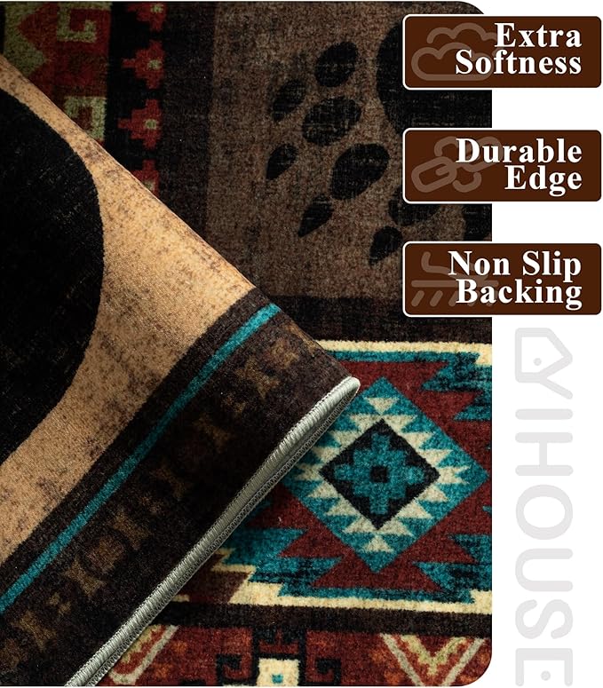 Rustic Cabin Area Rug 5x7, Machine Washable Lodge Bear Rug, Non-Slip Low Pile - Image 6
