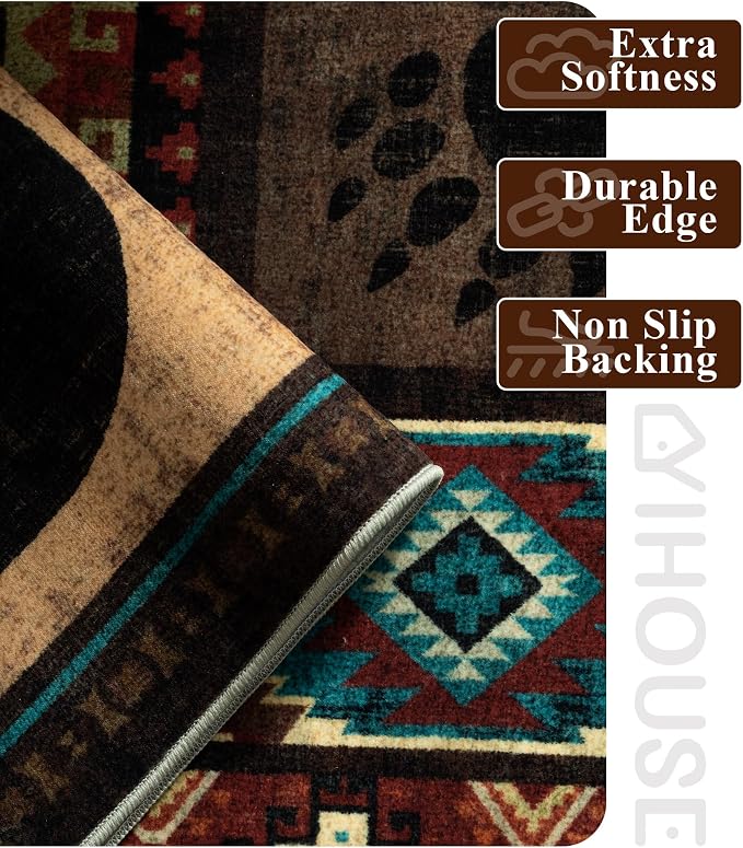 Rustic Cabin Area Rug 8x10, Machine Washable Lodge Bear Rug, Non-Slip Low Pile - Image 5