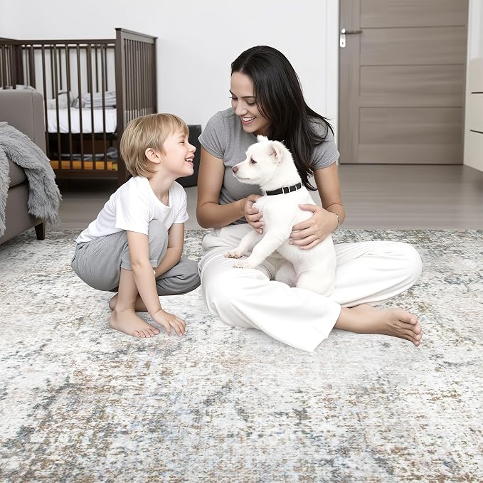 2x3 Washable Entryway Rug: Modern Abstract Indoor Soft Carpet Brown | - Image 8