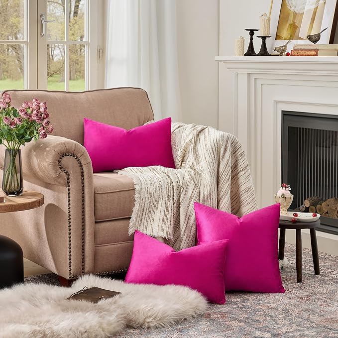 GIGIZAZA Hot Pink Velvet Pillow Covers 12x20 Decorative Pillows Pack of 2 | - Image 3
