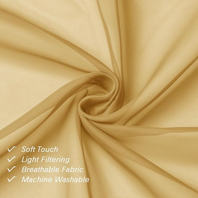 Gold Sheer Curtains 78 Inches Long 2 Panels, Breathable Solid Voile Light - Image 6