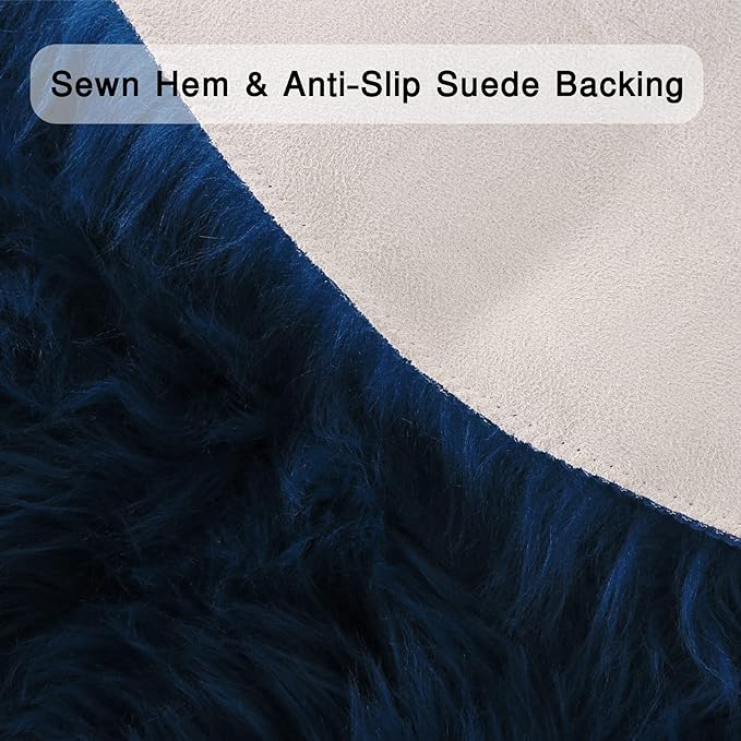 duduta Navy Blue Faux Sheepskin Runner Rugs 2x6 ft, Fluffy Fur Couch Covers | - Image 3