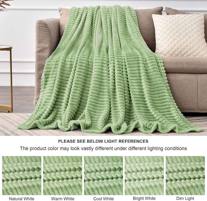 BEDELITE 3D Ribbed Apple Green Fleece Twin Blanket - Image 6