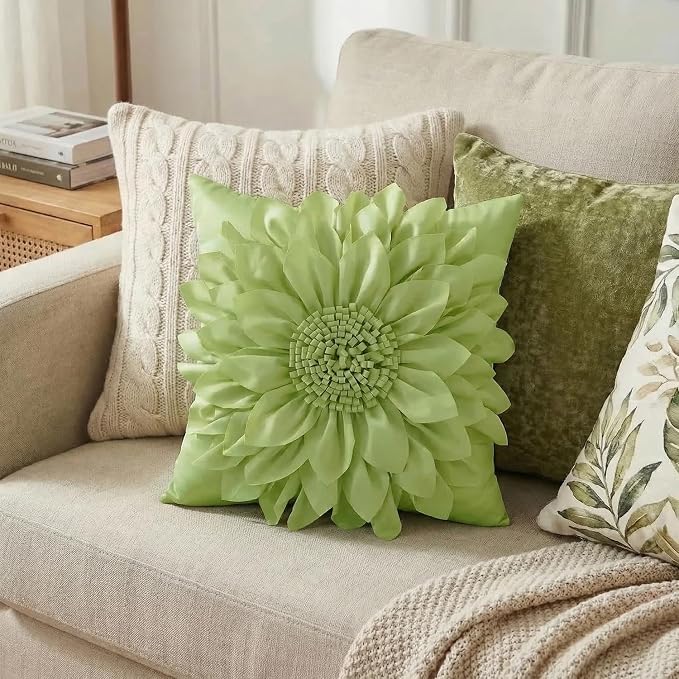 Sage Green Accent Flower Decorative Throw Pillow Covers - Image 6