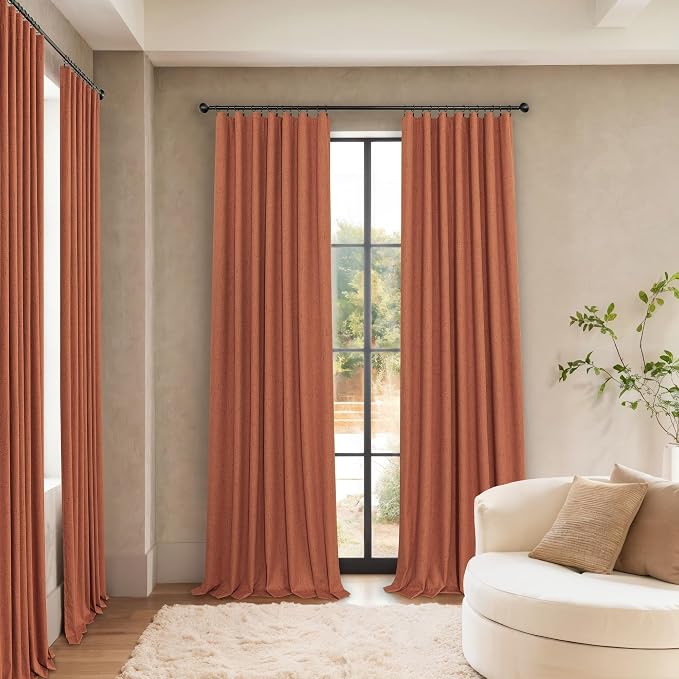 Terracotta Blackout Curtains 108 Inch Long 2 Panel Set Linen Textured Fall - Image 3