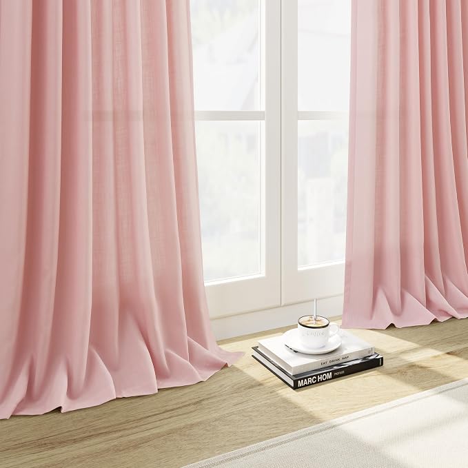 Pink Linen Curtains 84 Inch Length 2 Panels Set - Image 7