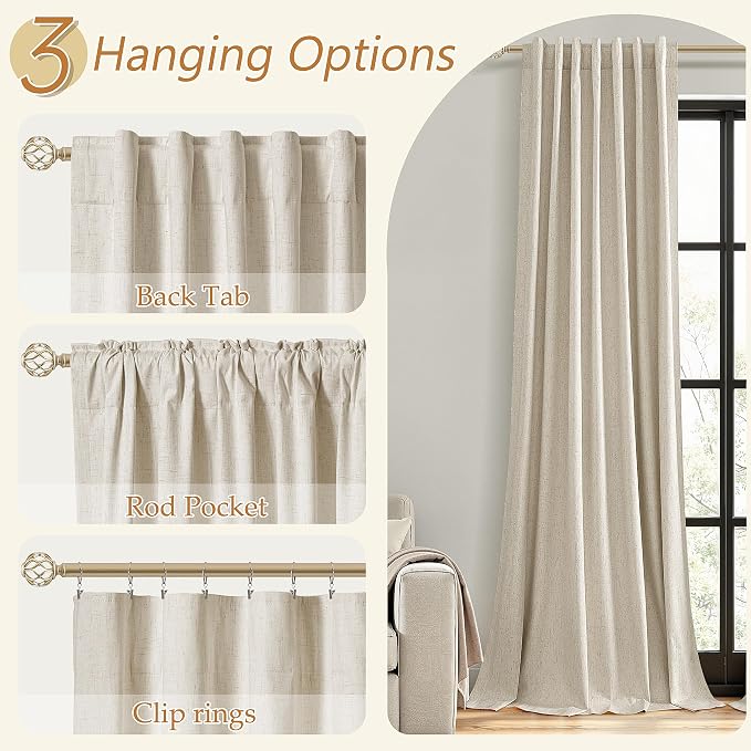 100% Blackout Linen Curtains for Bedroom 96 inches Long, Thermal Insulated Room - Image 6
