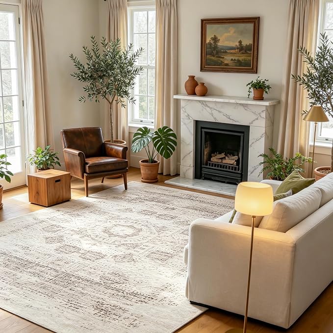 8x10 Boho Washable Area Rug for Living Room, Dining Room-Beige Brown | Neutral - Image 6
