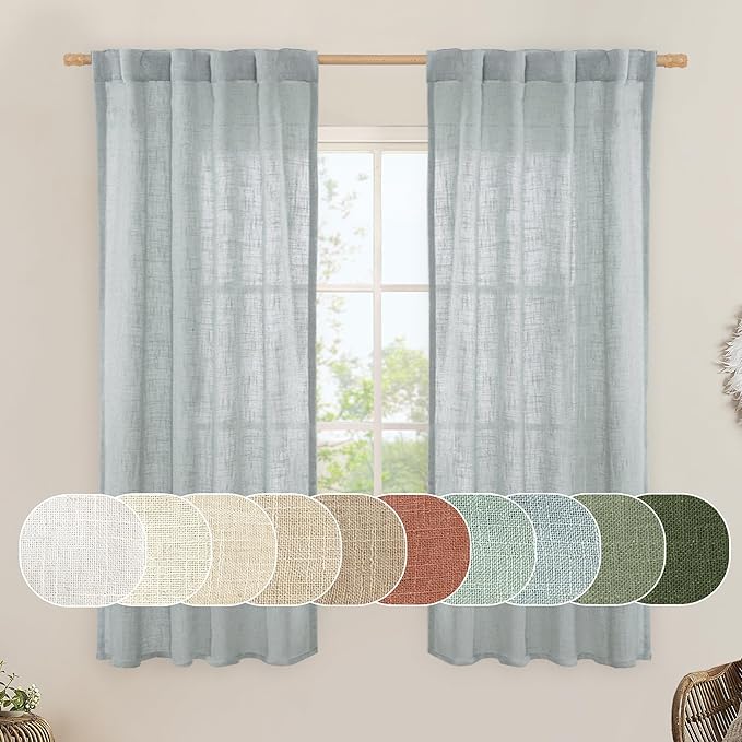 Linen Curtains 60 Inch Length 2 Panels, Light Filtering Sheer Panels | Semi by LAMIT