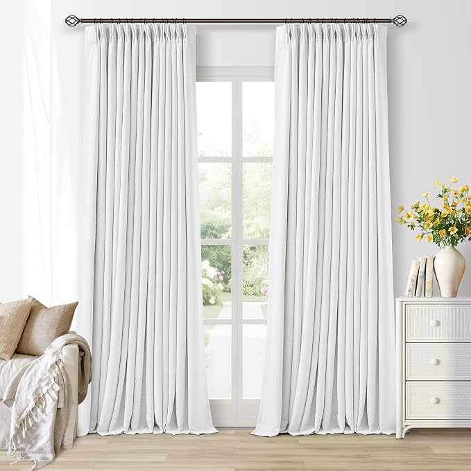 Snow White Pleated Linen 100% Blackout Curtains 100 Inches Long | Pinch Pleat by Twodrapes