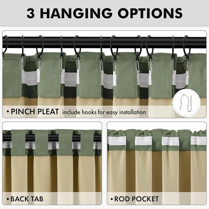 MIULEE 100% Blackout Linen Curtains 42 x 84 Inch Olive Green 2 Panels | Thermal - Image 5