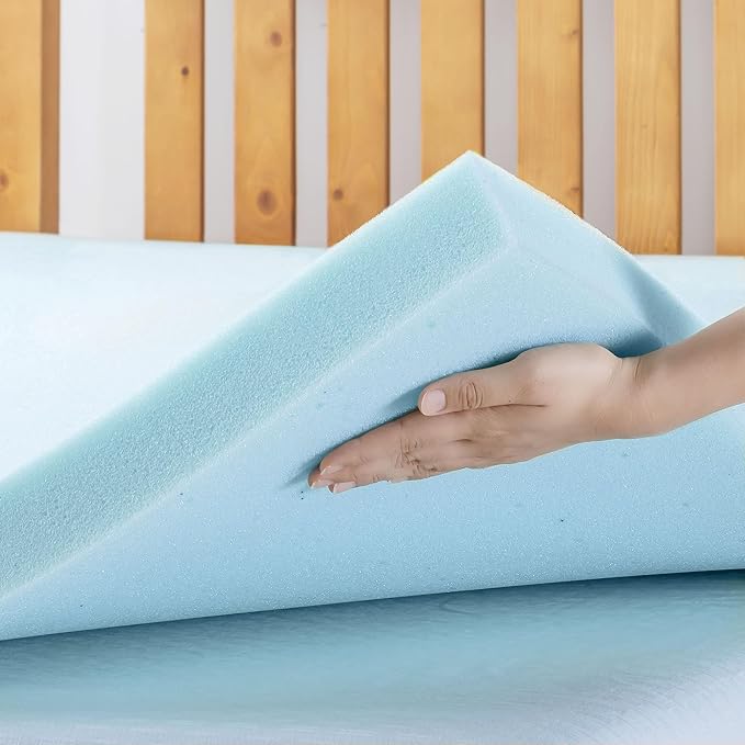 Mellow 2.5 Inch Ventilated Memory Foam Mattress Topper, Cooling Gel Infusion, CertiPUR-US Certified, Dorm Essentials, Full, Blue