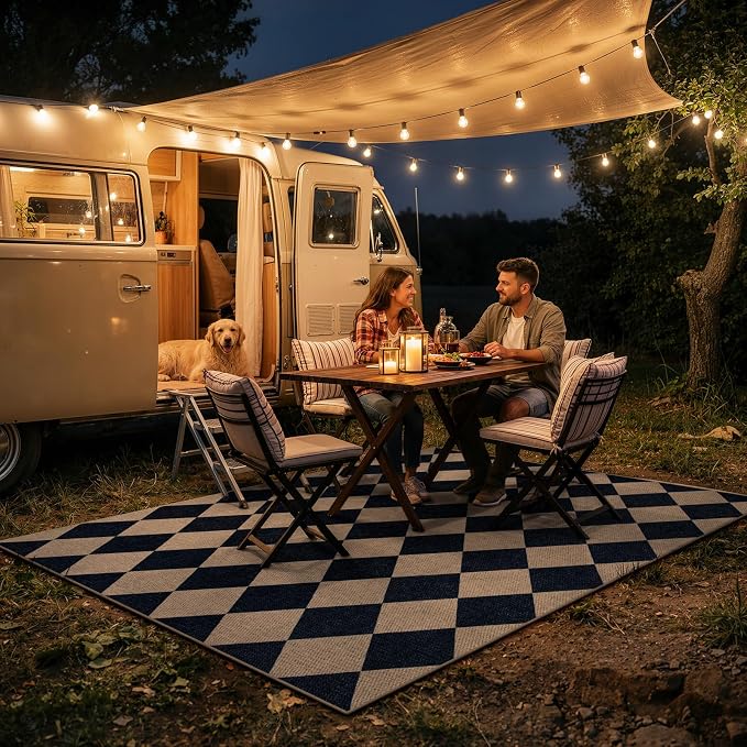 Lahome Checkered Easy Jute 5x7 Outdoor Rug, Washable Rugs - Image 3