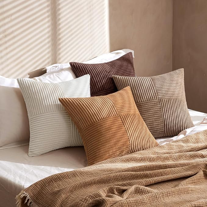 MIULEE Brown Throw Pillow Covers 18x18 Inch Set of 4 Boho Farmhouse Cushion - Image 4