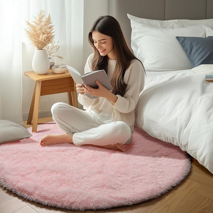 Light Pink Round Area Rugs 6ft for Bedroom Living Room, Fluffy Circle Rug for - Image 6