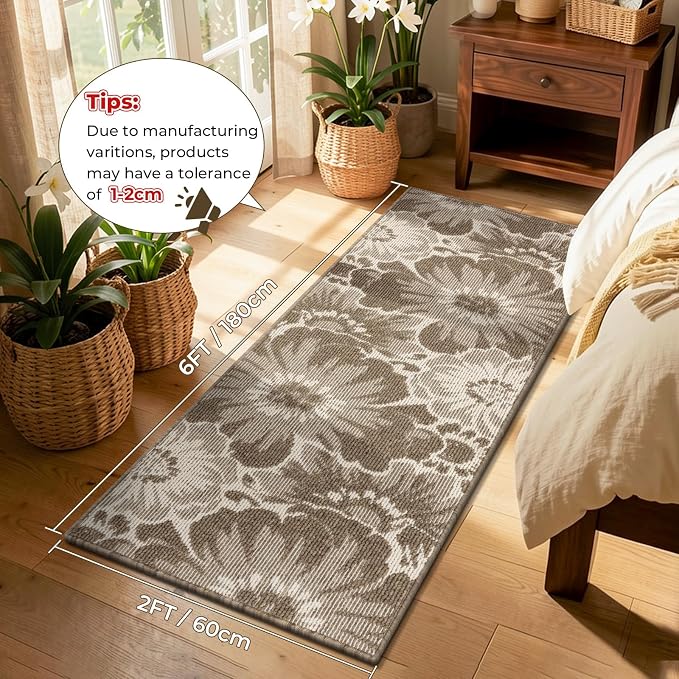 Findosom Hallway Runner Rug 2x6, Non Slip High-Low Textured Floral Washable - Image 2