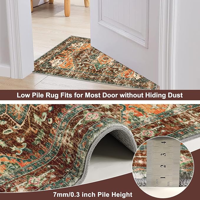 Yamaziot Washable Runner Rug, 3x6 Non-Slip Boho Vintage Hallway Kitchen Rug | - Image 3