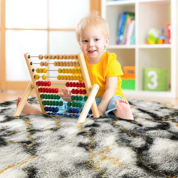 4x6 Grey and Gold Fluffy Soft Area Rug Non-Slip - Image 6