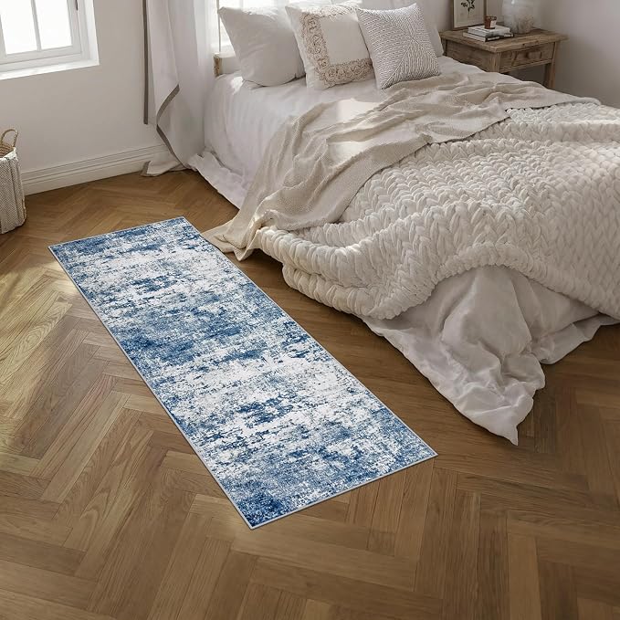 2x6 Washable Runner Rug：Modern Abstract Kitchen Soft Carpet Blue | - Image 2