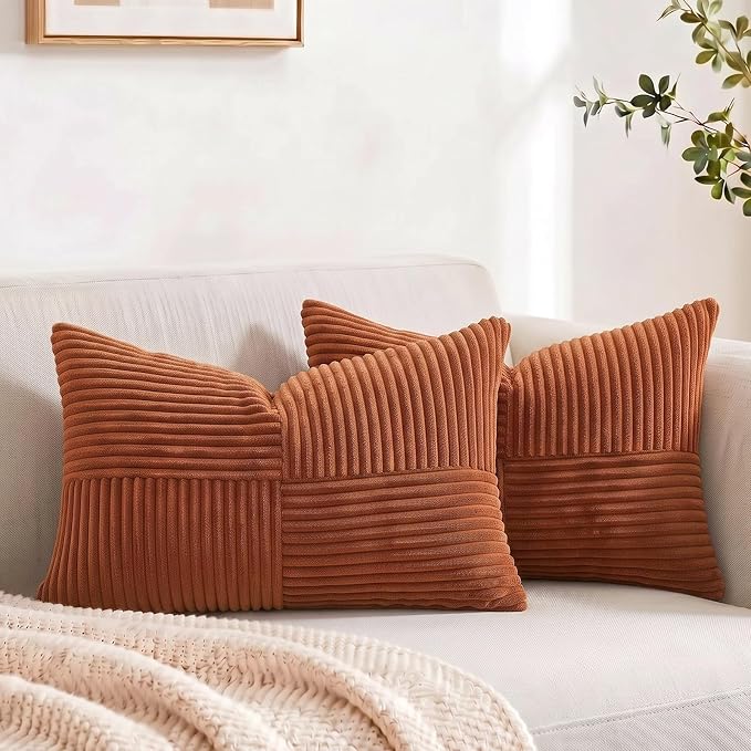 Fancy Homi 2 Packs Rust Long Lumbar Decorative Throw Pillow Covers 16x24 Inch by Fancy+Homi