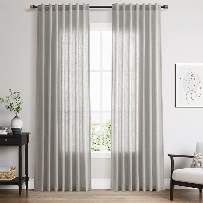 Light Gray Linen Curtains for Living Room 84 Inches Long 2 Panels Set Rod by Nanspring