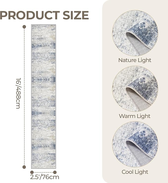 2'6 x 16' Runner Rug Non Slip, Washable Kitchen Rugs, Living Room, Extra Long - Image 2