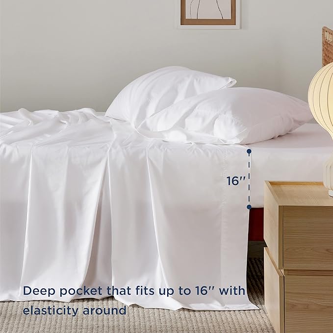 Bedsure Full Size Sheets, Cooling Sheets Full, Rayon Derived from Bamboo, Deep Pocket Up to 16", Breathable & Soft Bed Sheets, Hotel Luxury Silky Bedding Sheets & Pillowcases, White