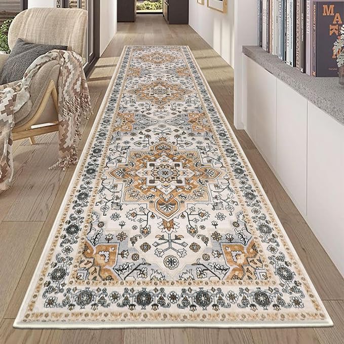 HEBE Hallway Runner Rug 2'x8', Washable Non Slip Kitchen Rug Runner | Soft Boho - Image 7