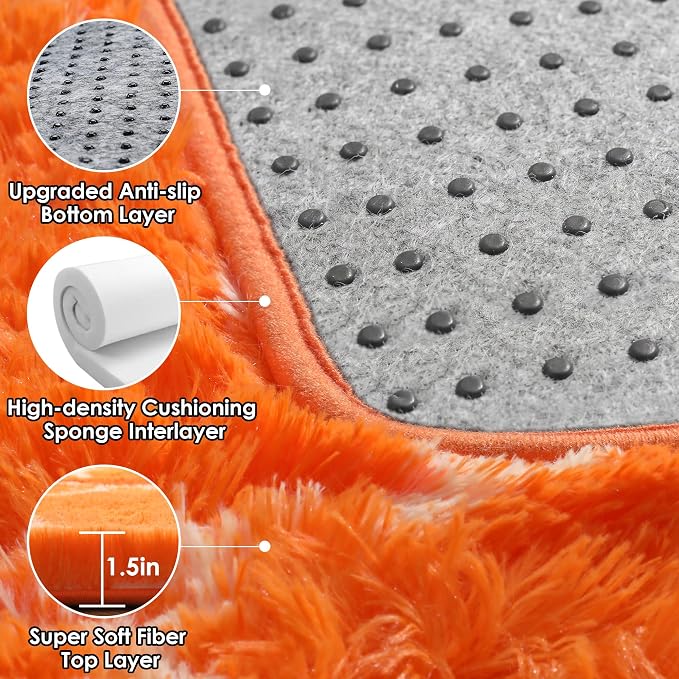 Area Rugs for Bedroom Living Room, 4x6 Fluffy Orange and White Modern Rug | - Image 4