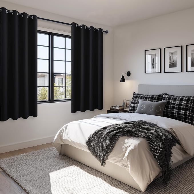 Blackout Curtains for Bedroom, 52 x 63 Inches Length Black 2 Panels | Thermal - Image 6