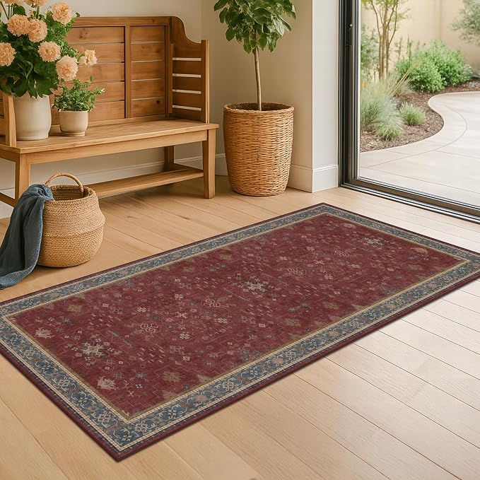 Burgundy 2x4 Washable Entry Rug by HazoHaus
