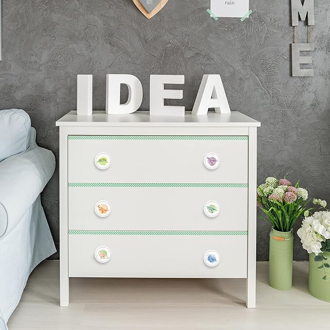 Fumete 8 Set Dinosaur Drawer Knob Pulls Round Soft Rubber Watercolor Drawer Knobs Silicone Cabinet Drawer Knobs for Boys Girls Kids Dresser Knobs for Nursery Closet Kitchen Cabinet
