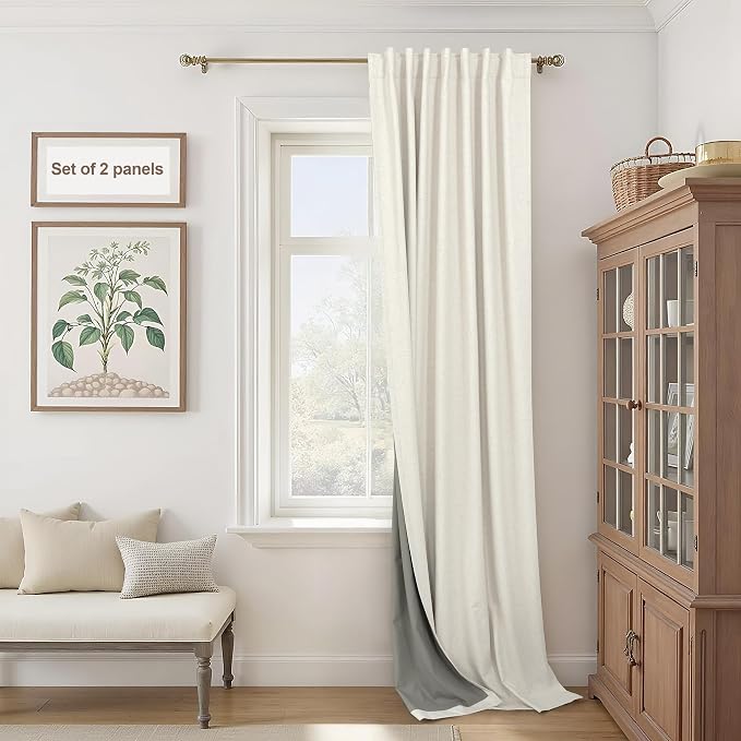 Cream Linen Black Out Curtains 70 Inches Extra Wide - Image 2