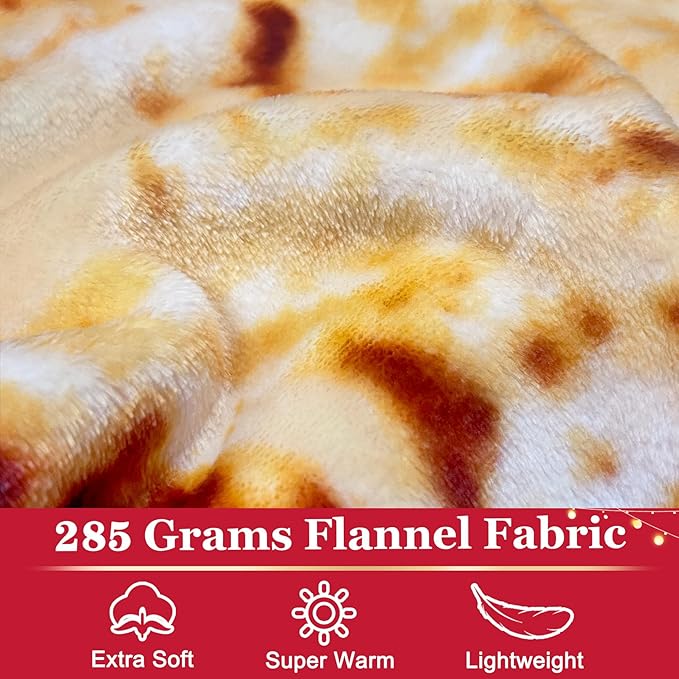 Jorbest Burritos Tortilla Throw Blanket Birthday Gifts for Adult and Kids, Realistic Tortilla Food Blanket Funny Gifts for Women Men Teen Mom Dad, 285 GSM Soft Flannel Taco Blanket (Tan, 80 inches)