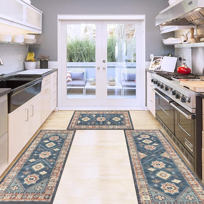 HEBE Boho Kitchen Rugs Set of 3, Non Slip Washable Kitchen Mats - Image 7