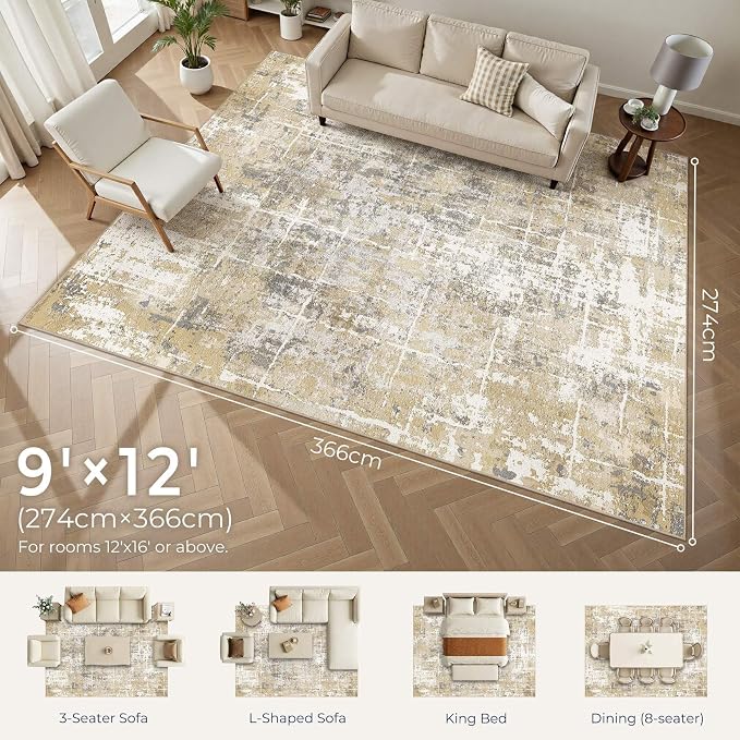 DMOYEST Area Rug Living Room Rugs 9x12 Washable Abstract Carpet | Neutral - Image 2
