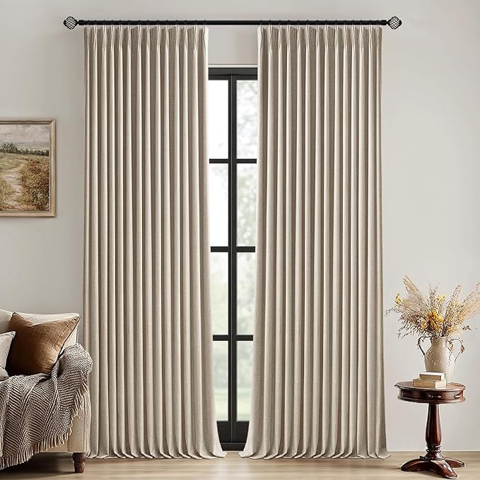 MIULEE Sand Pinch Pleated 100% Blackout Linen Curtains 40x96 Inches | Room by MIULEE